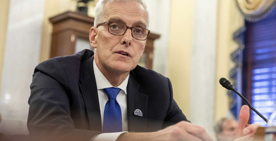 Denis McDonough, Secretary of Veterans Affairs, testifies before the Senate Committee on Veterans' Affairs on Capitol Hill in Washington on Wednesday, July 14, 2021. (AP Photo/Amanda Andrade-Rhoades)