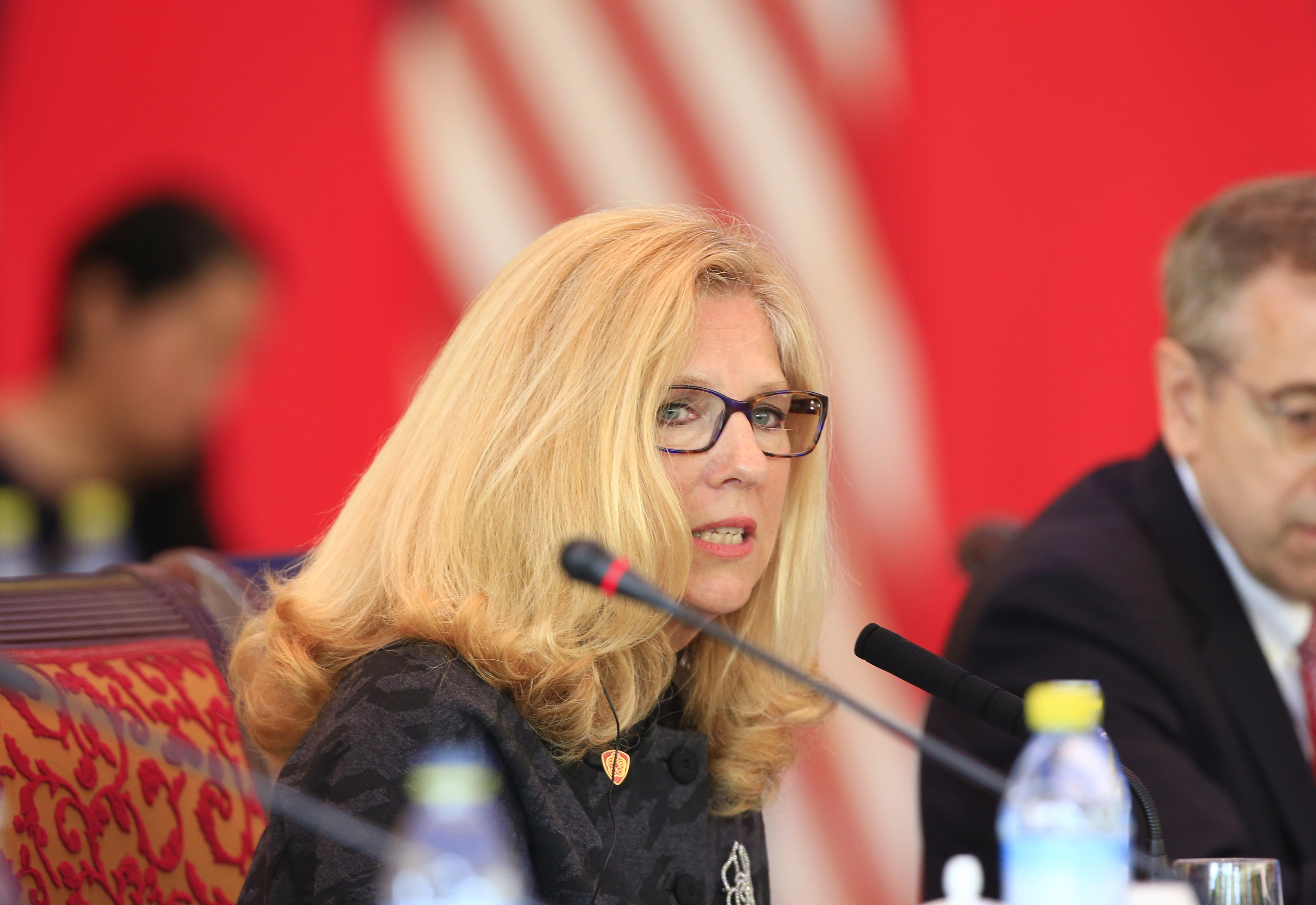 U.S. Homeland Security Department Undersecretary Suzanne Spaulding, speaks during the Second U.S.-China High-Level Joint Dialogue on Cybercrime and Related Issues at Diaoyutai State Guesthouse in Beijing, Tuesday, June 14, 2016. (Jason Lee/Pool Photo via AP)
