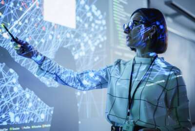 woman pointing to data on board