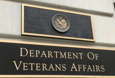 Washington DC/USA Mar 25 2019/Signboard of United States Department of Veterans Affairs(VA).The VA stands in front of Lafayette Square Park in the north of the White House.